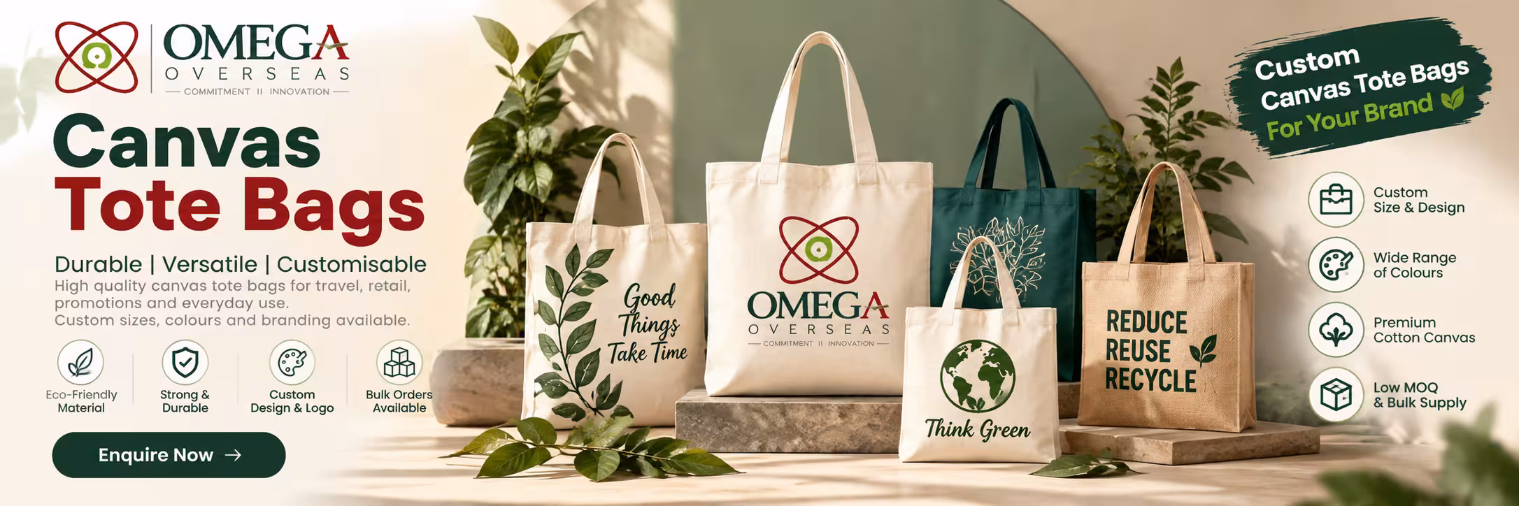 Canvas Tote Bags - Durable, Versatile, Customisable - Omega Overseas